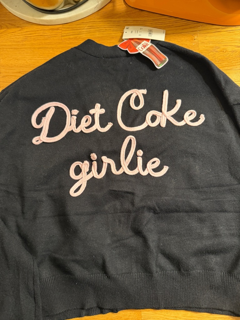 Coca Cola Black Crewneck Sweater with Pink 'Diet Coke girlie' Embroidery